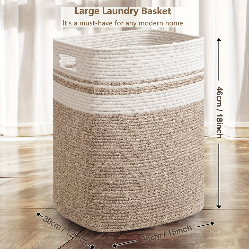 Laundry Hamper 1-2pcs Laundry Hamper - Cube Laundry Basket, Tall Storage Basket with Handles, Decorative Blanket Basket for Living Room, Collapsible Large Toy Basket for Storage, Pillows, Clothes - Grey & Brown & Black, Shelf Baskets