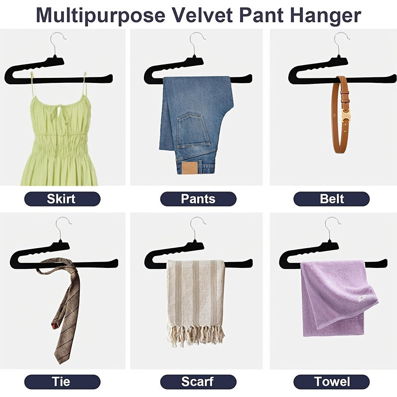 16\u002F32pcs Velvet Trouser Rack, Black Non-slip Felt Slack\u002Ftrouser Rack, Ultra-thin Smooth Heavy Space-saving Wardrobe Hanger with 360 Rotating Hook, Shorts, Jeans, Suit Pants, Towel Vest Hanger.