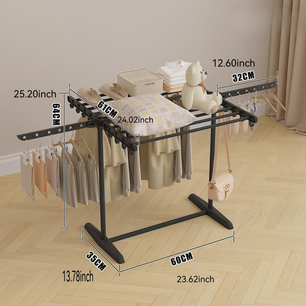Rolling Clothes Drying Rack with Double or Single Layer Options, Adjustable Height, Foldable Rod, Space-saving Large Pulley. Suitable for Multiple Drying Locations, Easy to Move, Stable, and Space-efficient, Drying Racks