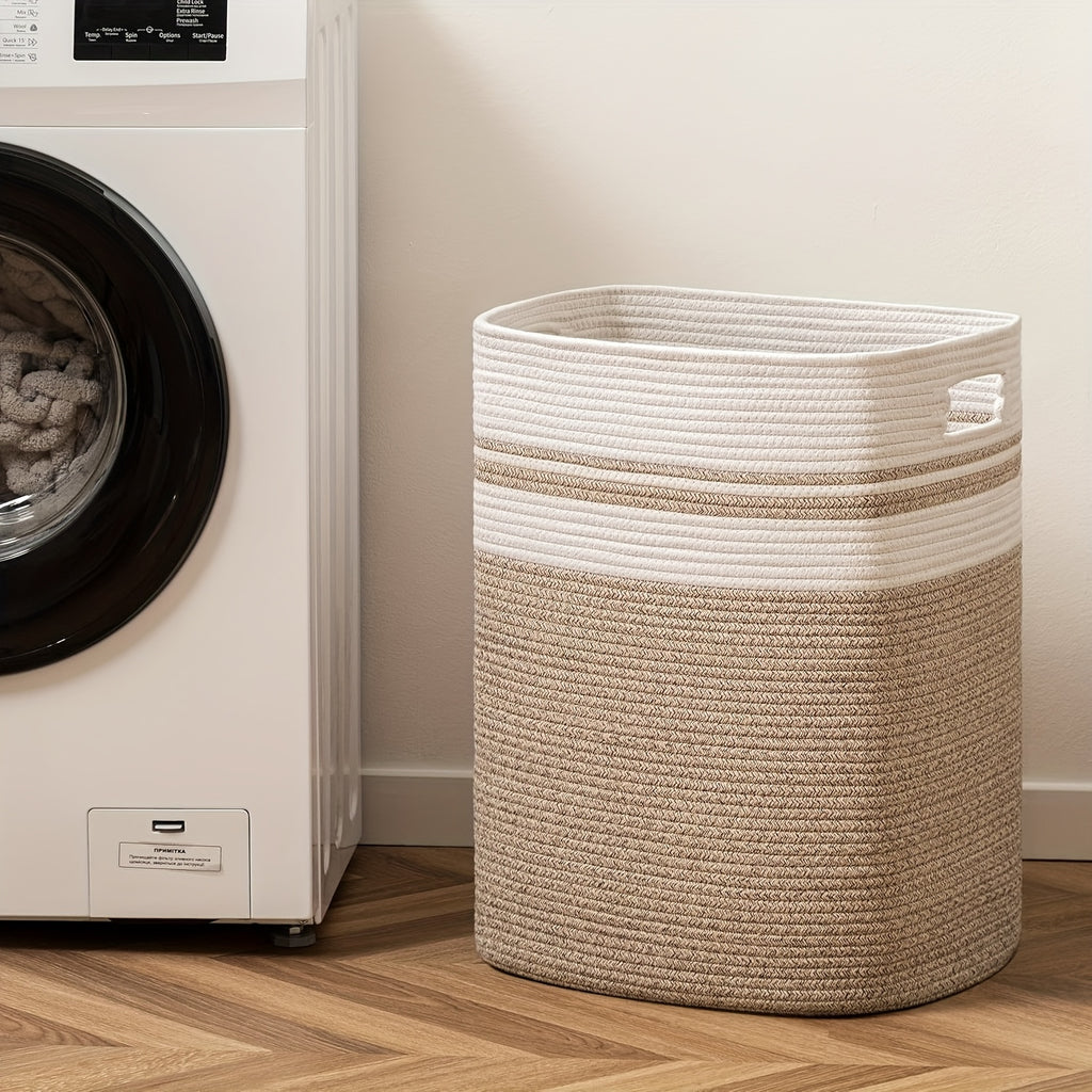 Laundry Hamper 1-2pcs Laundry Hamper - Cube Laundry Basket, Tall Storage Basket with Handles, Decorative Blanket Basket for Living Room, Collapsible Large Toy Basket for Storage, Pillows, Clothes - Grey & Brown & Black, Shelf Baskets