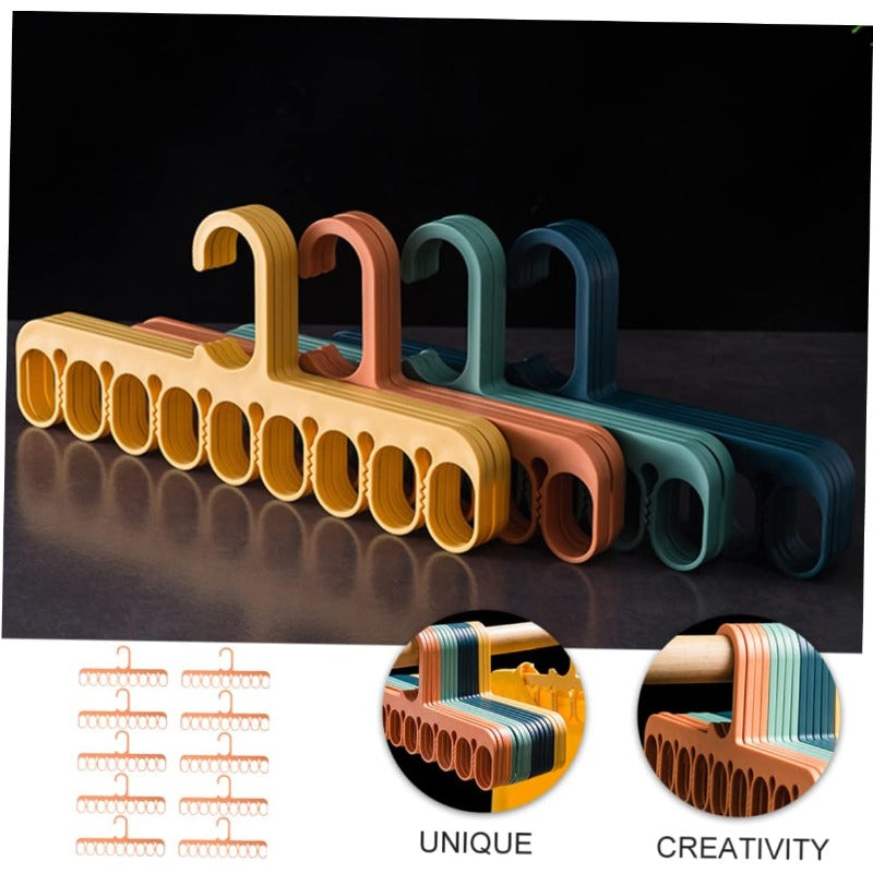 6pcs Heavy-Duty Plastic Magic Hangers with 9-Hook Arms - Space-Saving Stackable Wardrobe Organizer Suitable for Shirts, Dresses, Scarves, Belts, Multi-Hook Closet Storage for Hanging Clothes, No Tools Needed, Compatible for White\u002FGrey\u002FDark Brown