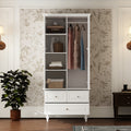 Stylish Wardrobe Cabinet Featuring Three Drawers And Four Shelves, Equipped with a Hanging Rod, Storage Unit with Handles And Wooden Legs, Suitable for Bedrooms And Guest Rooms, Offering Ample Storage Capacity, in White Color