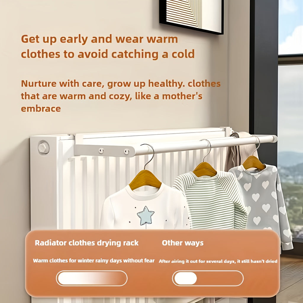 A Metal Drying Rack That Hangs on a Radiator, Featuring an Easy-To-Install Hot Water Heater Drying Rack with Two Rods for Hanging Clothes, Socks, Shoes, And Winter Clothing Storage, Drying Racks