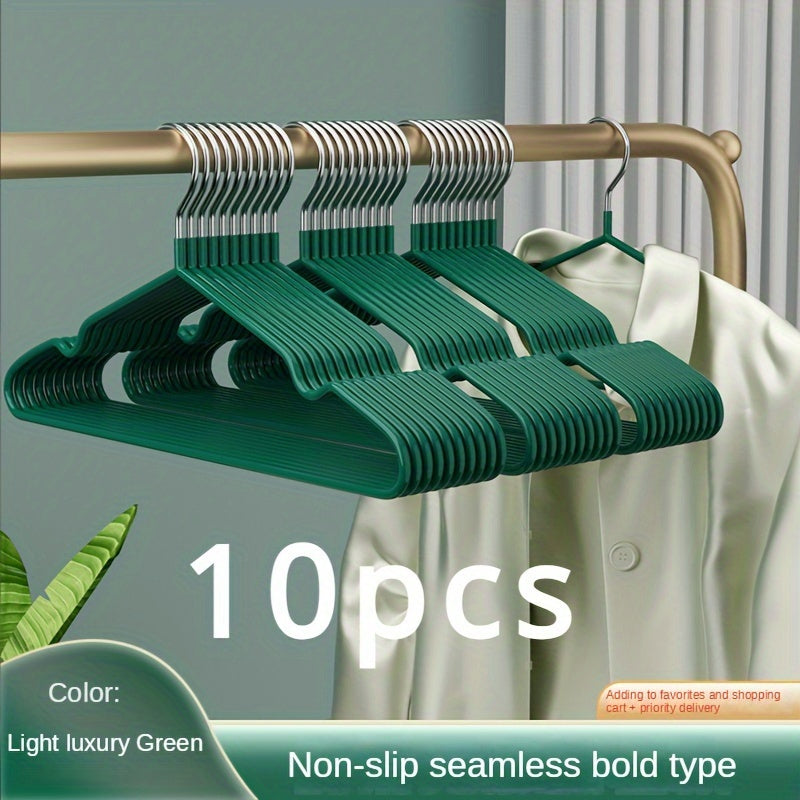 10-Pack Metal Clothes Hangers with Non-Slip Dip Plastic Coating, Thickened Adult Hangers for Household Drying and Storage - Traceless Shoulder Design