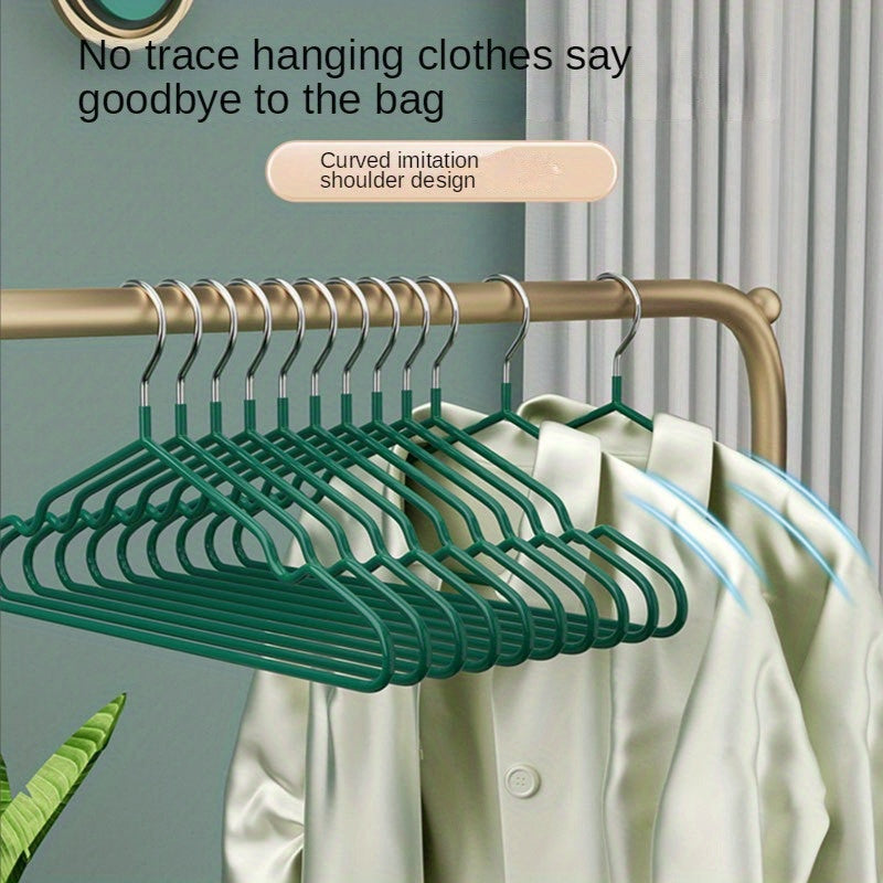 10-Pack Metal Clothes Hangers with Non-Slip Dip Plastic Coating, Thickened Adult Hangers for Household Drying and Storage - Traceless Shoulder Design