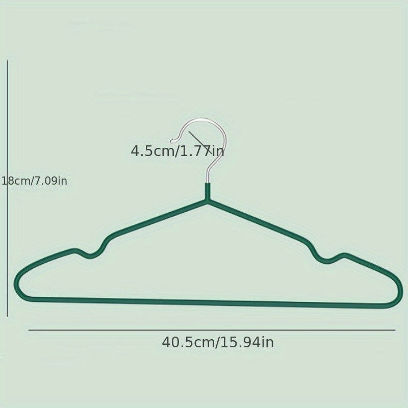 10-Pack Metal Clothes Hangers with Non-Slip Dip Plastic Coating, Thickened Adult Hangers for Household Drying and Storage - Traceless Shoulder Design