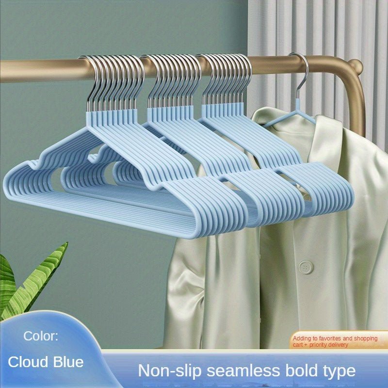 10-Pack Metal Clothes Hangers with Non-Slip Dip Plastic Coating, Thickened Adult Hangers for Household Drying and Storage - Traceless Shoulder Design
