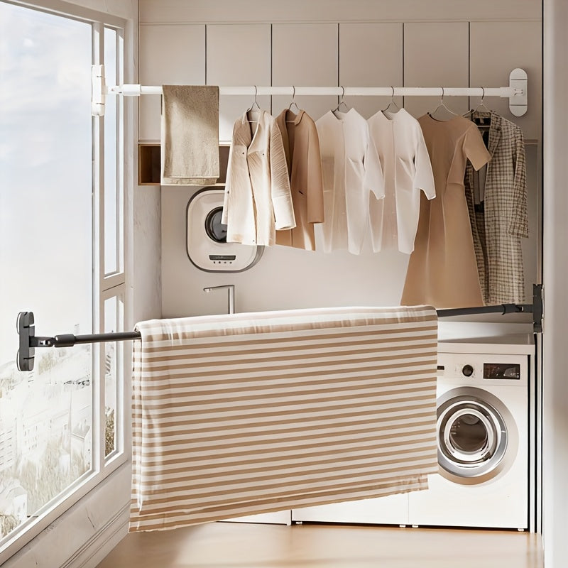 1pc Foldable Telescopic Clothes Drying Rack - Multifunctional and Simple Clothes Drying Pole, Suitable for Balcony and Windowsill, Ideal for Drying Quilts, Towels, and Clothes, Drying Racks