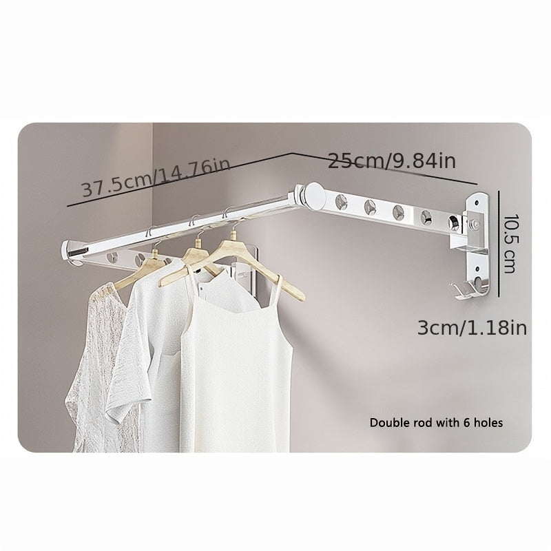 Wall-mounted Double Rod 6-hole\u002F8-hole\u002F10-hole Foldable Concealed Drying Rack with Hanging Bar, Suitable for Small Balconies and Bathrooms., Drying Racks