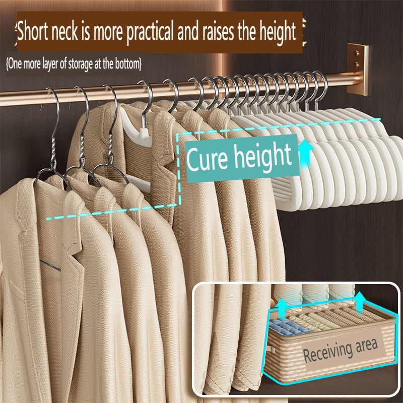 Flocked Short-neck Hanger, Space-saving Short-style Hanger for Home Use, Drying Rack, Plastic Clothes Hanger
