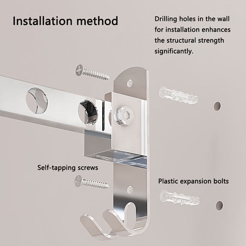 Wall-mounted Double Rod 6-hole\u002F8-hole\u002F10-hole Foldable Concealed Drying Rack with Hanging Bar, Suitable for Small Balconies and Bathrooms., Drying Racks