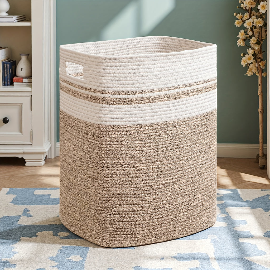 Laundry Hamper 1-2pcs Laundry Hamper - Cube Laundry Basket, Tall Storage Basket with Handles, Decorative Blanket Basket for Living Room, Collapsible Large Toy Basket for Storage, Pillows, Clothes - Grey & Brown & Black, Shelf Baskets