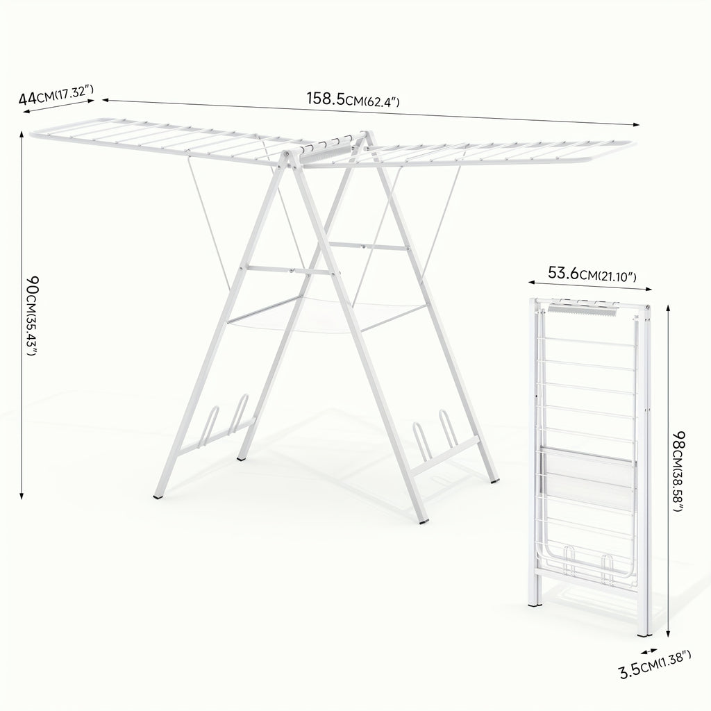 Clothes Drying Rack Foldable, Metal Laundry Drying Rack Collapsible, Portable Compact Clothes Rack For Sweater Clothes Towel Indoor & Outdoor, Height Adjustable Clothes Airer, Grey, Drying Racks