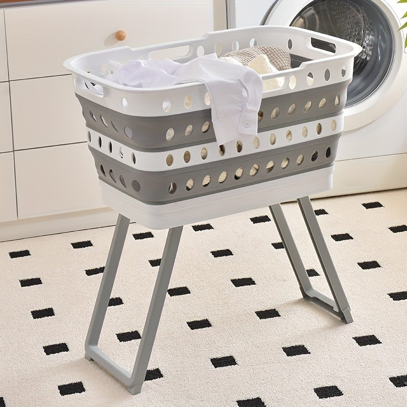 Collapsible Laundry Basket with Legs - Heavy-Duty Folding Storage Bin Designed to Save Space, Large Capacity Laundry Tub Suitable for Bathroom, Kitchen, Laundry Room - Easy to Fold for Storage Organizer, Home Organization, Modern Style