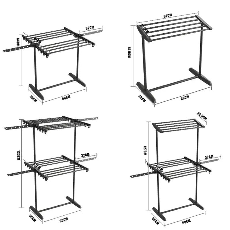 Rolling Clothes Drying Rack with Double or Single Layer Options, Adjustable Height, Foldable Rod, Space-saving Large Pulley. Suitable for Multiple Drying Locations, Easy to Move, Stable, and Space-efficient, Drying Racks