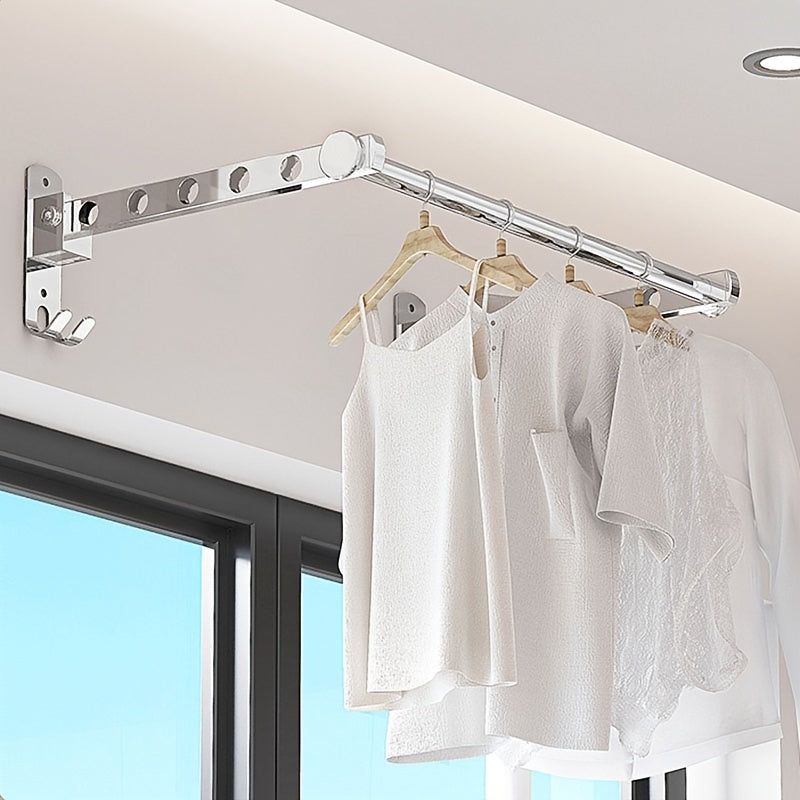 Wall-mounted Double Rod 6-hole\u002F8-hole\u002F10-hole Foldable Concealed Drying Rack with Hanging Bar, Suitable for Small Balconies and Bathrooms., Drying Racks