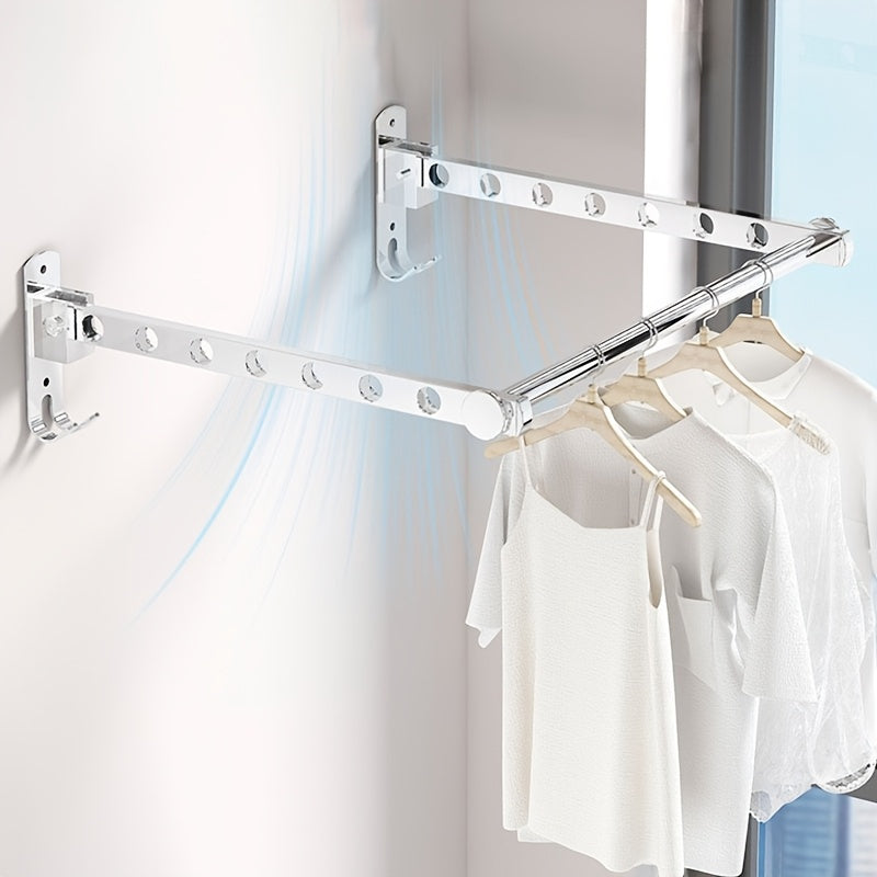Wall-mounted Double Rod 6-hole\u002F8-hole\u002F10-hole Foldable Concealed Drying Rack with Hanging Bar, Suitable for Small Balconies and Bathrooms., Drying Racks