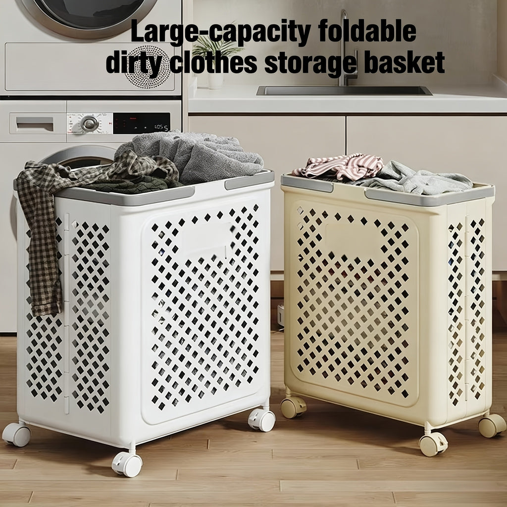 1pc Large Capacity Trolley Breathable Laundry Basket - Portable Foldable Storage Basket - Hygienic, Separable and Classifiable Dirty Clothes Basket, Convenient for Home Bathroom Organization, Laundry Baskets