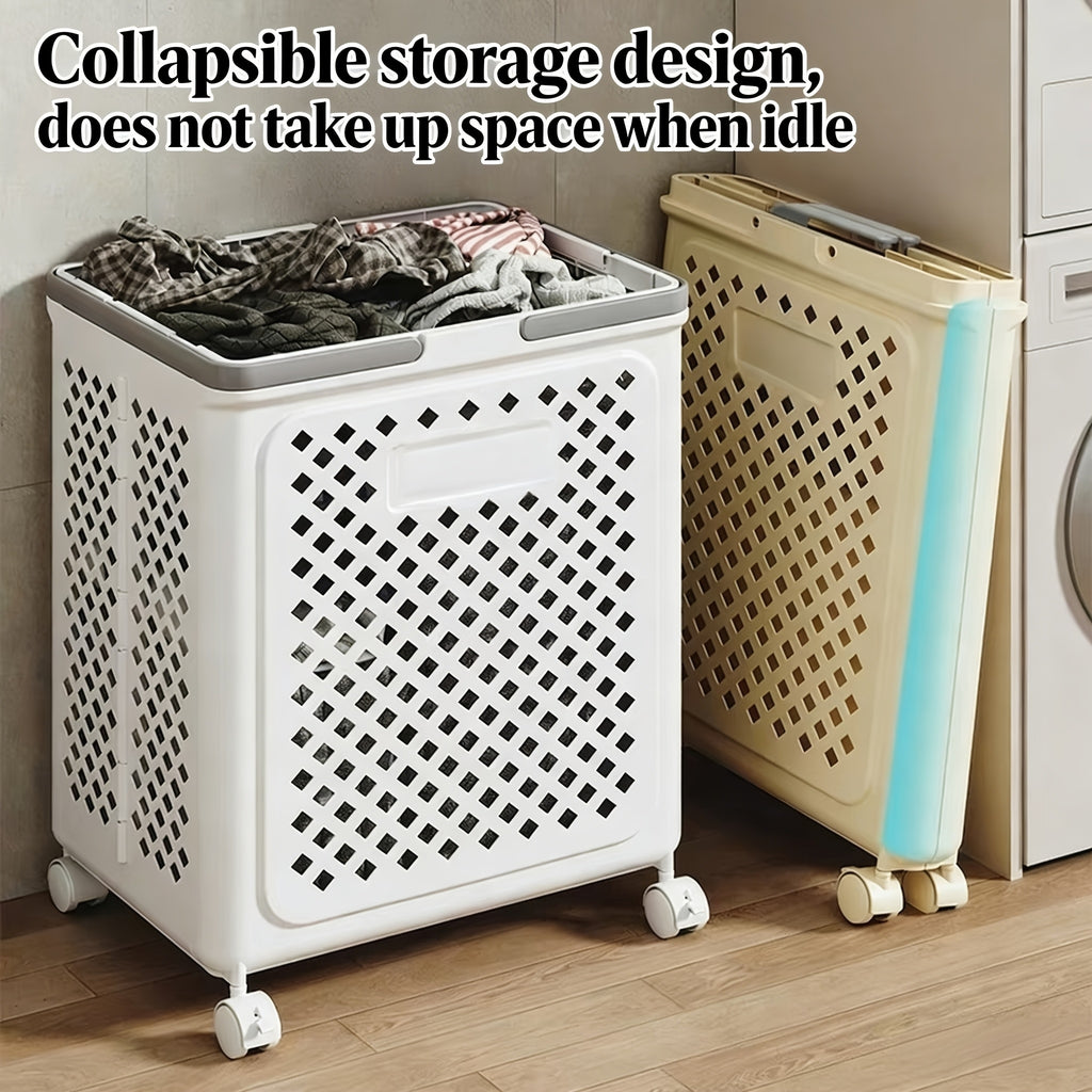 1pc Large Capacity Trolley Breathable Laundry Basket - Portable Foldable Storage Basket - Hygienic, Separable and Classifiable Dirty Clothes Basket, Convenient for Home Bathroom Organization, Laundry Baskets