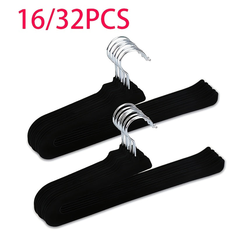 16\u002F32pcs Velvet Trouser Rack, Black Non-slip Felt Slack\u002Ftrouser Rack, Ultra-thin Smooth Heavy Space-saving Wardrobe Hanger with 360 Rotating Hook, Shorts, Jeans, Suit Pants, Towel Vest Hanger.