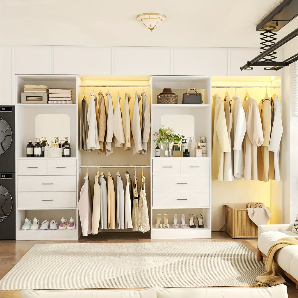 Besiost Closet Systems, 6-14ft Walk In Closet Organizer with 8 Drawers And Mirror, 168\