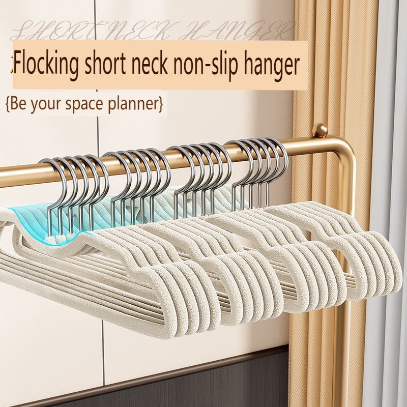 Flocked Short-neck Hanger, Space-saving Short-style Hanger for Home Use, Drying Rack, Plastic Clothes Hanger