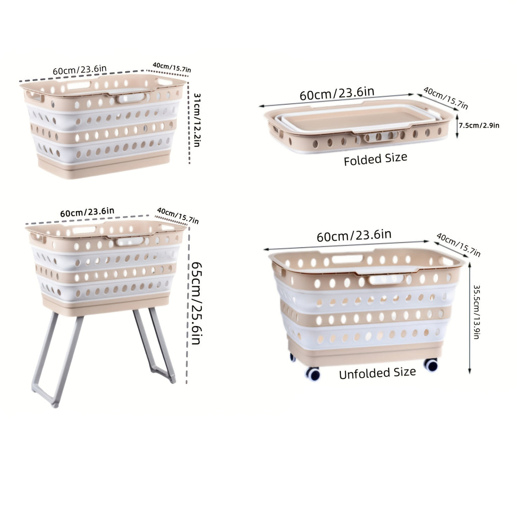 Collapsible Laundry Basket with Legs - Heavy-Duty Folding Storage Bin Designed to Save Space, Large Capacity Laundry Tub Suitable for Bathroom, Kitchen, Laundry Room - Easy to Fold for Storage Organizer, Home Organization, Modern Style