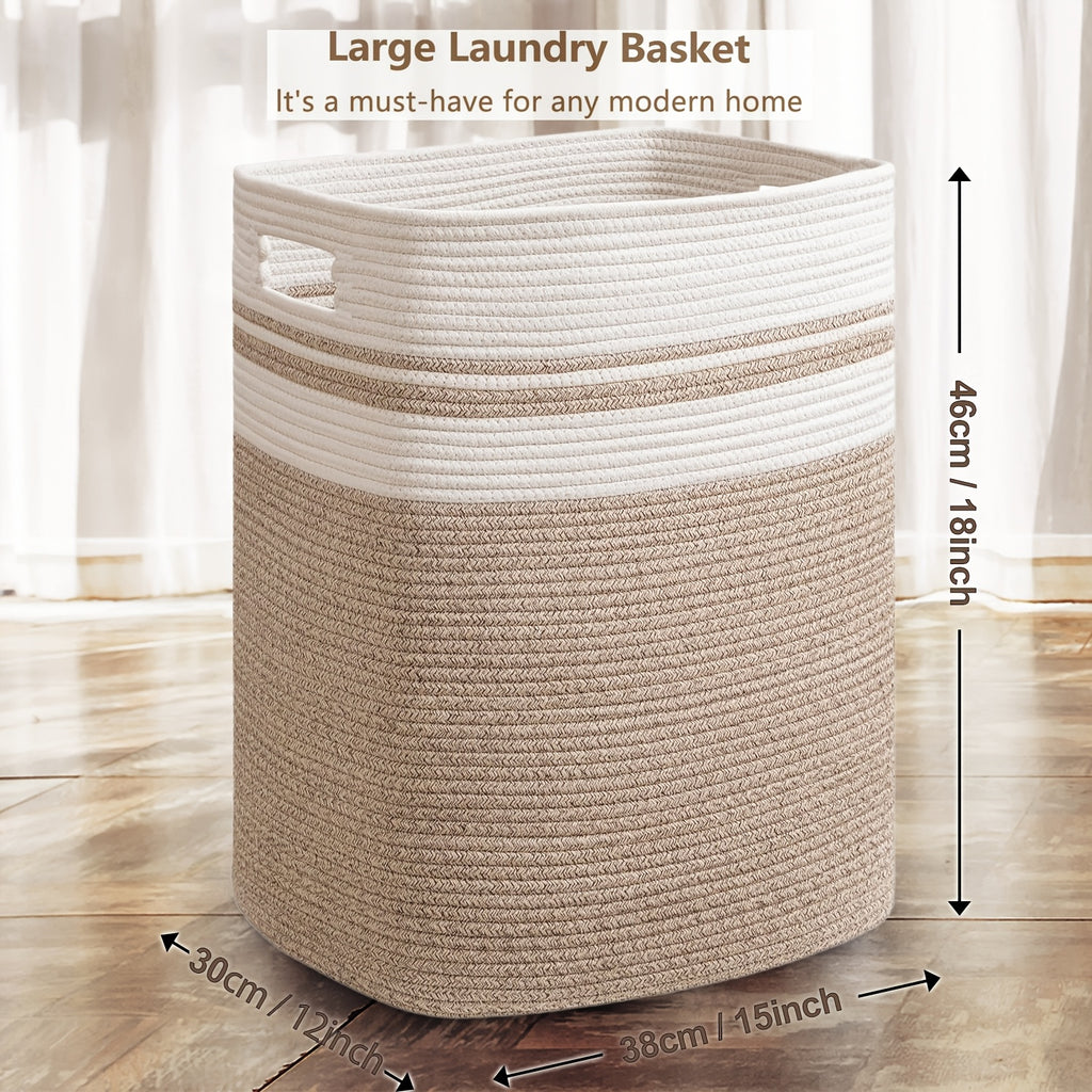 1pc Woven Large Storage Baskets for Organizing, Soft Rope Basket for Blanket, Clothes, Misc., Book, Laundry Basket with Handles, Tall Yoga Baskets for Shelves, Neutral Colour, Shelf Baskets, Magazine & Newspaper Baskets, Laundry Hampers