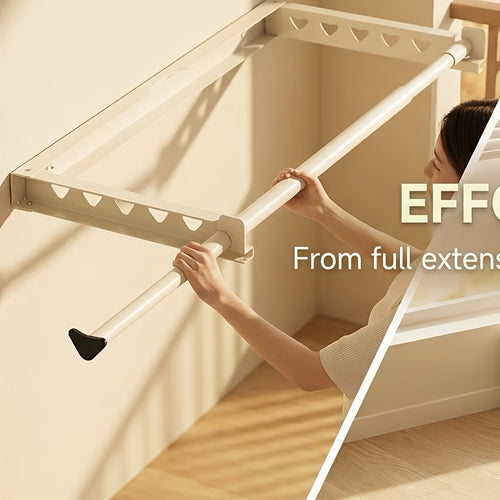 1pc Cream-Colored Wall-Mounted Retractable Clothes Drying Rack, Invisible Folding Telescopic Style, Precision Display Hanger, Foldable for Space-Saving Storage, Modern Minimalist Cream Style, Drying Racks