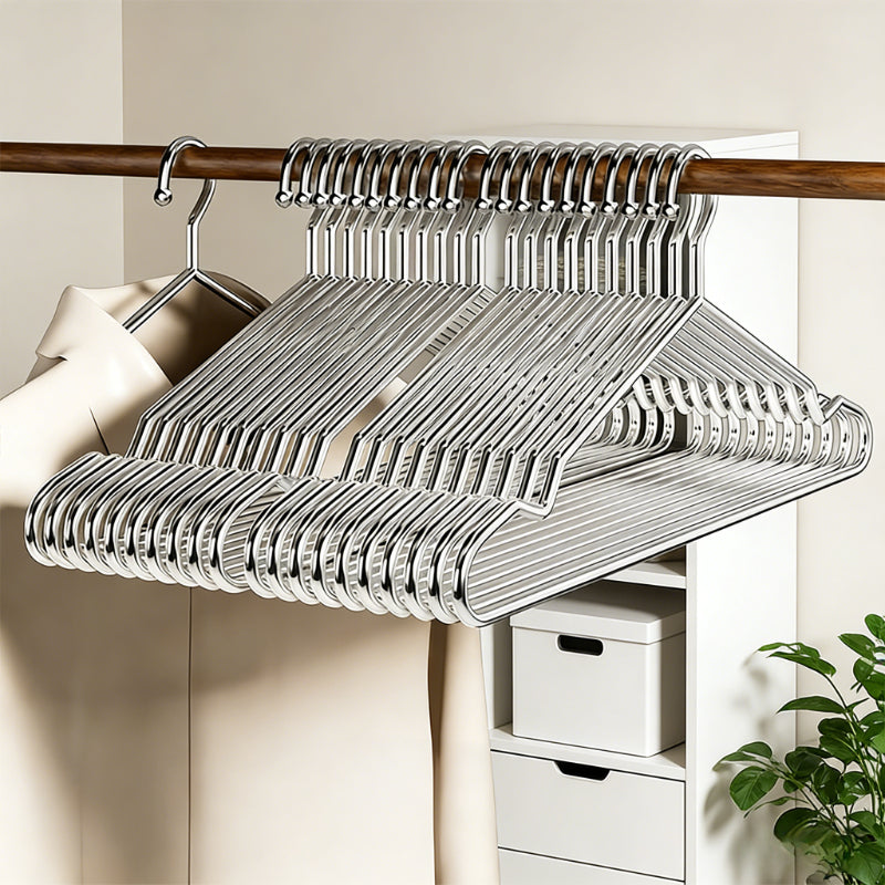 20pcs Space-Saving Slim Metal Hangers, Drying Racks, Silver Stainless Steel with Non-Slip Grip, Suitable for Hanging Everyday Outfits & Business Attire in Small Closets & Entryways, Drying Racks
