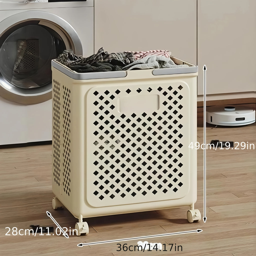 1pc Large Capacity Trolley Breathable Laundry Basket - Portable Foldable Storage Basket - Hygienic, Separable and Classifiable Dirty Clothes Basket, Convenient for Home Bathroom Organization, Laundry Baskets