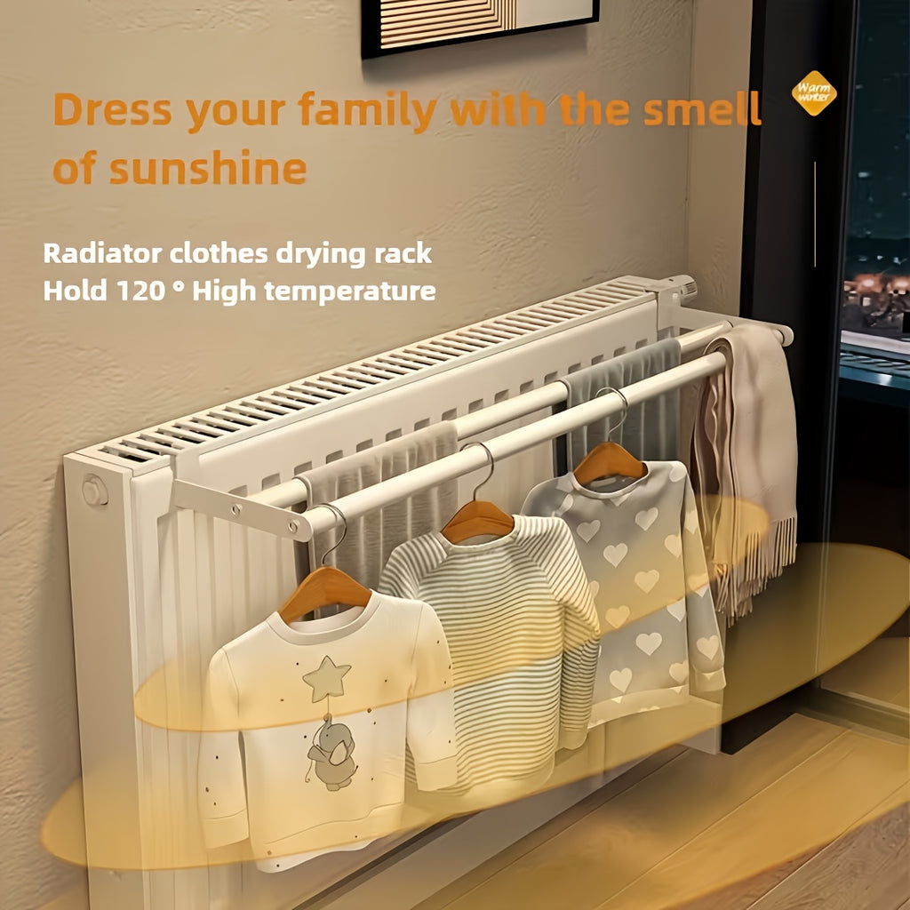 A Metal Drying Rack That Hangs on a Radiator, Featuring an Easy-To-Install Hot Water Heater Drying Rack with Two Rods for Hanging Clothes, Socks, Shoes, And Winter Clothing Storage, Drying Racks
