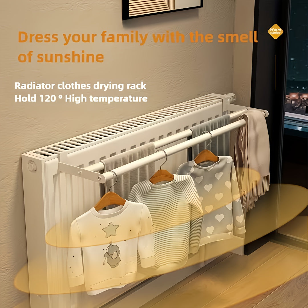 A Metal Drying Rack That Hangs on a Radiator, Featuring an Easy-To-Install Hot Water Heater Drying Rack with Two Rods for Hanging Clothes, Socks, Shoes, And Winter Clothing Storage, Drying Racks