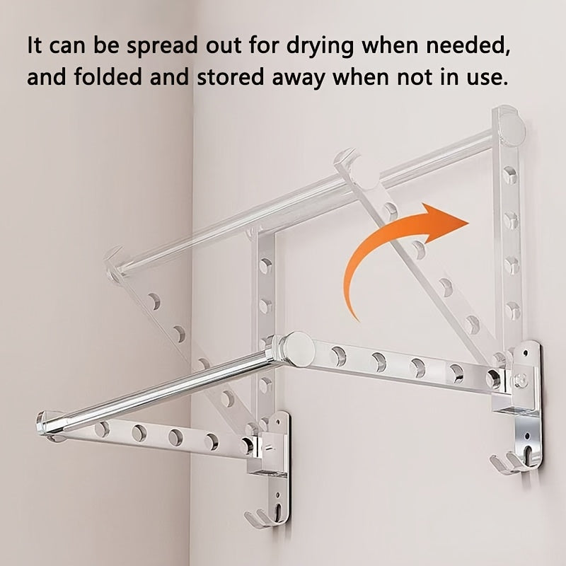 Wall-mounted Double Rod 6-hole\u002F8-hole\u002F10-hole Foldable Concealed Drying Rack with Hanging Bar, Suitable for Small Balconies and Bathrooms., Drying Racks