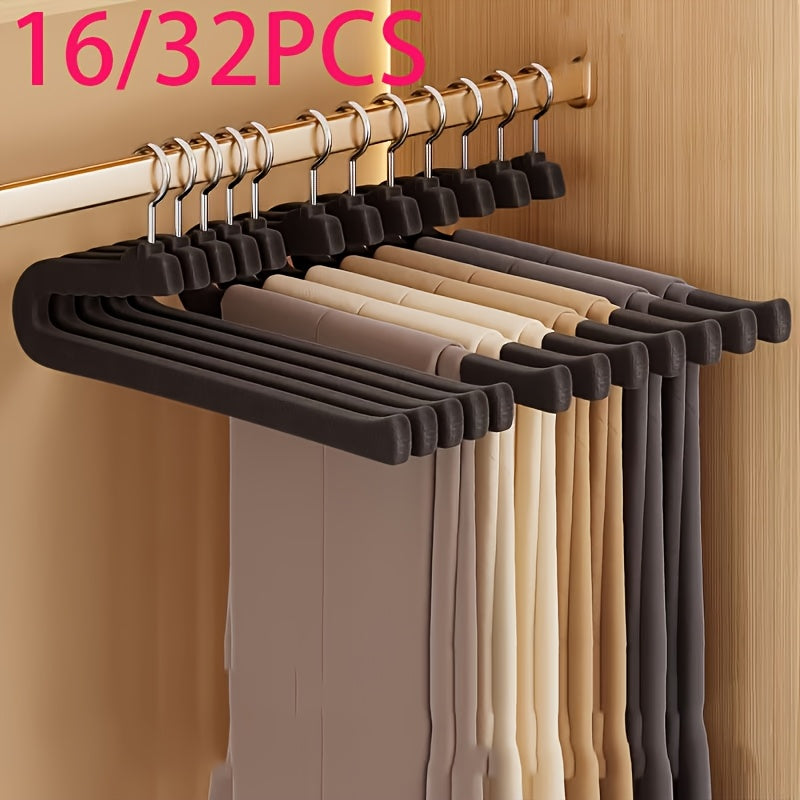 16\u002F32pcs Flocked Goose-Shaped Pants Hangers, Suitable for Dormitory, Home and School. Made of Flocking Material, Non-Slip Traceless, Z-shaped Structure Designed for Wardrobe Pant Storage, Ideal for Bedroom Use