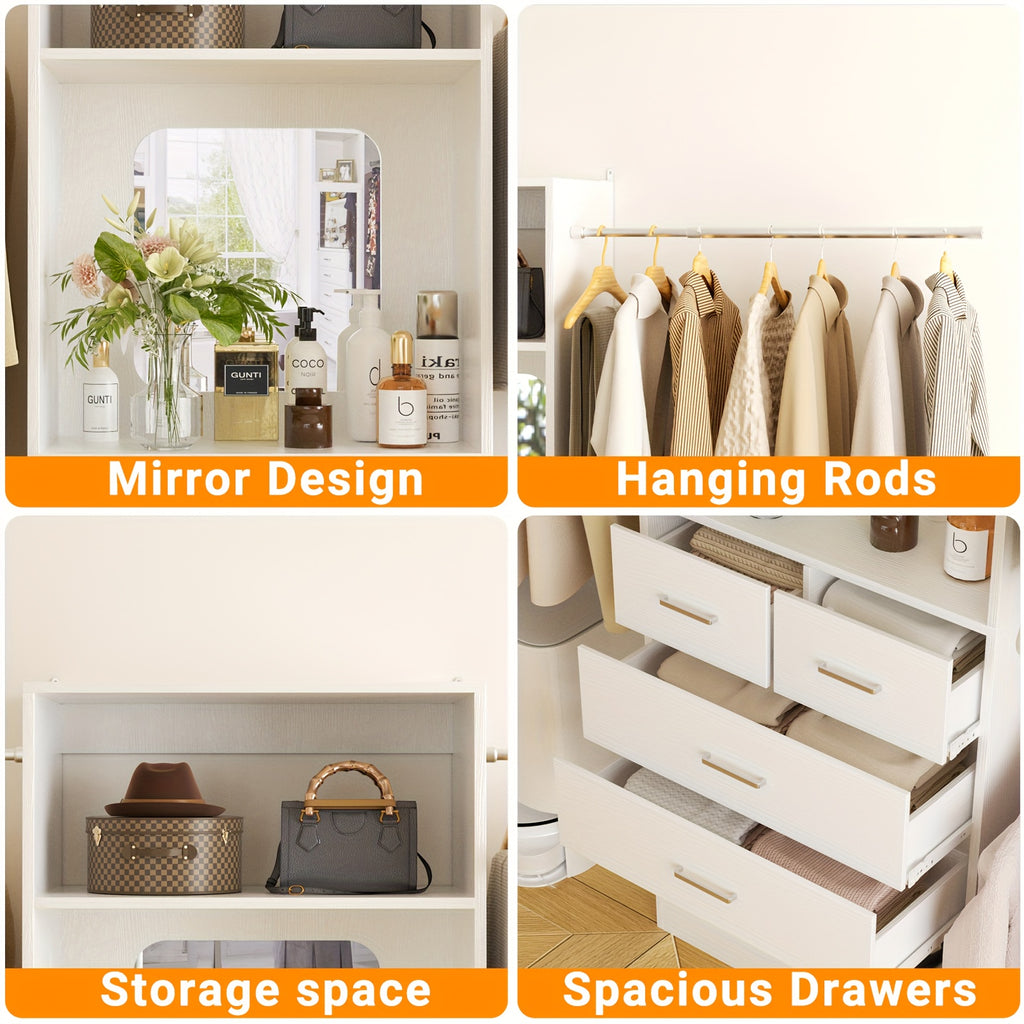 Besiost Closet Systems, 6-14ft Walk In Closet Organizer with 8 Drawers And Mirror, 168\