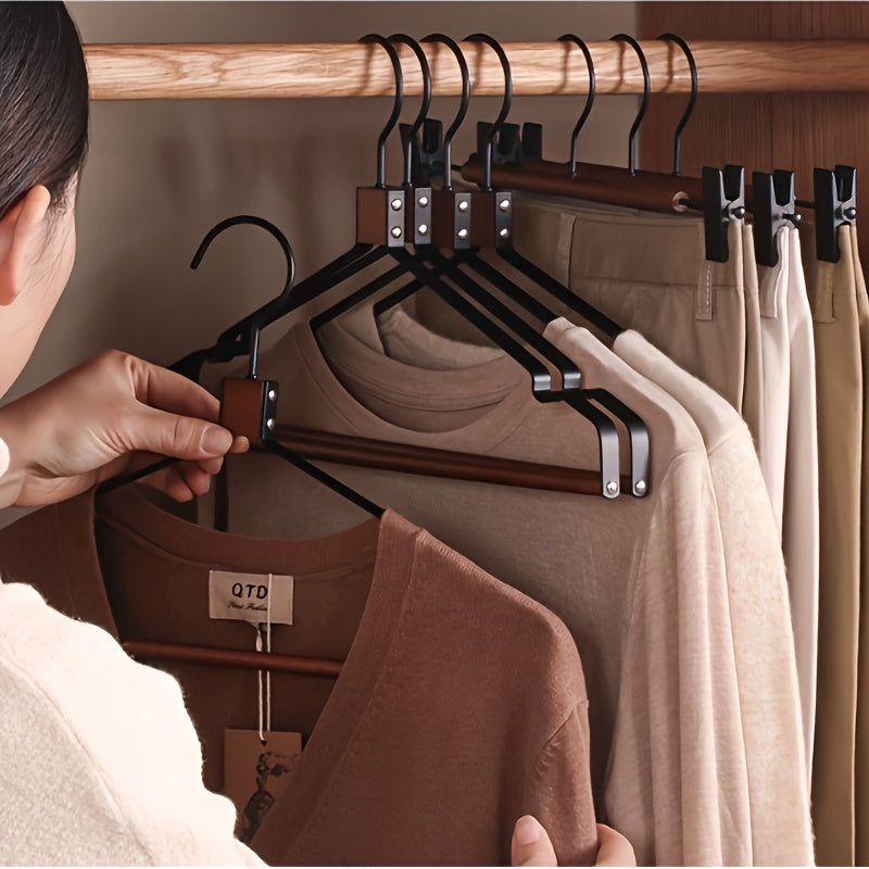 5pcs Nordic Style Beech Wood Clothes Hangers with Polished Metal Hooks - Thickened, Durable Wardrobe Support for Fashionable Home Storage