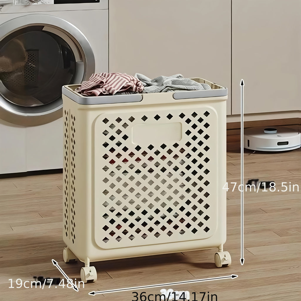 1pc Large Capacity Trolley Breathable Laundry Basket - Portable Foldable Storage Basket - Hygienic, Separable and Classifiable Dirty Clothes Basket, Convenient for Home Bathroom Organization, Laundry Baskets