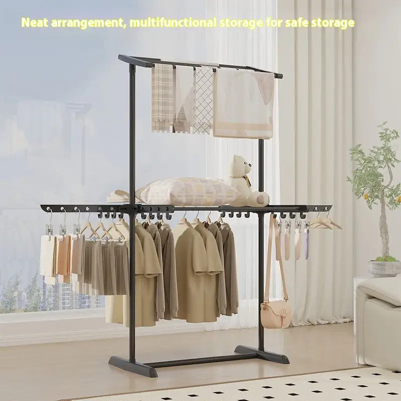 Rolling Clothes Drying Rack with Double or Single Layer Options, Adjustable Height, Foldable Rod, Space-saving Large Pulley. Suitable for Multiple Drying Locations, Easy to Move, Stable, and Space-efficient, Drying Racks