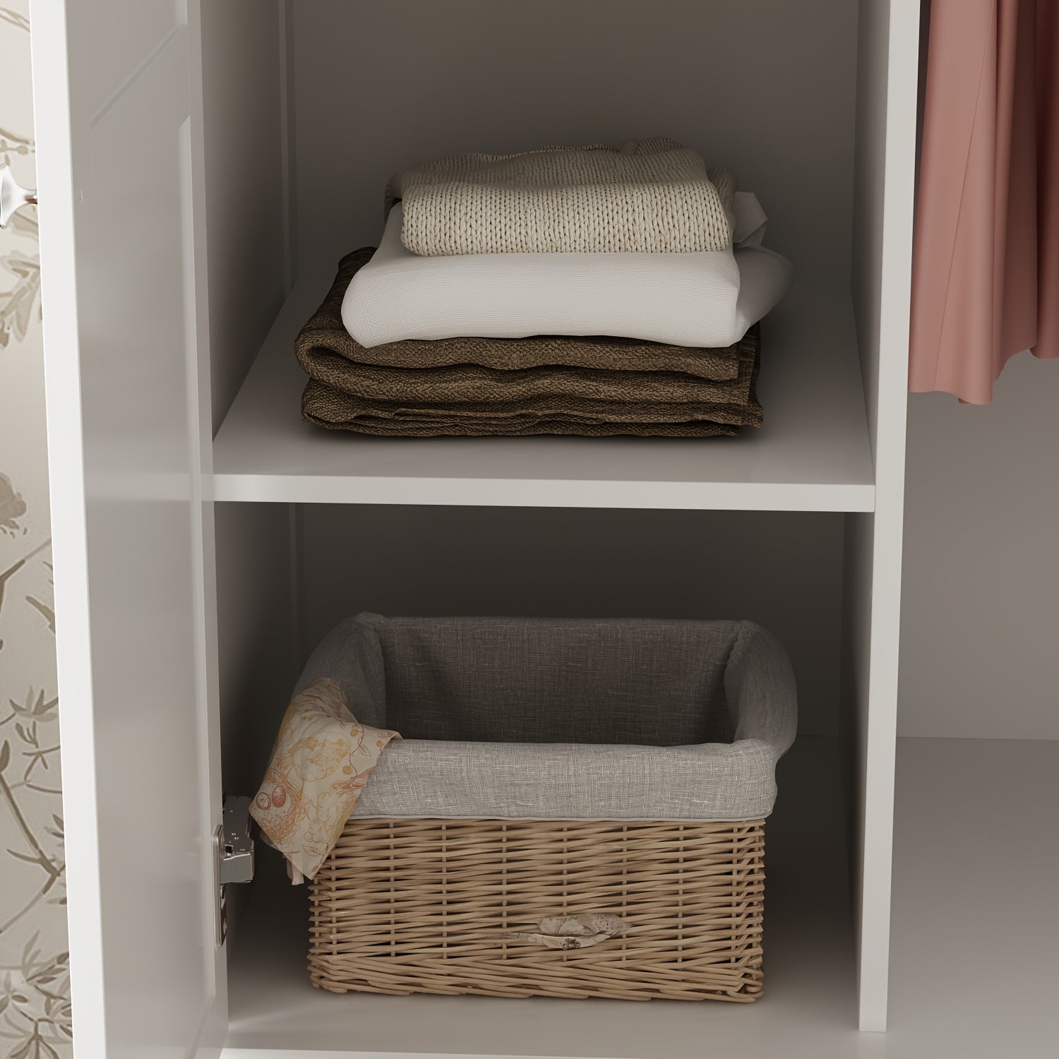 Stylish Wardrobe Cabinet Featuring Three Drawers And Four Shelves, Equipped with a Hanging Rod, Storage Unit with Handles And Wooden Legs, Suitable for Bedrooms And Guest Rooms, Offering Ample Storage Capacity, in White Color