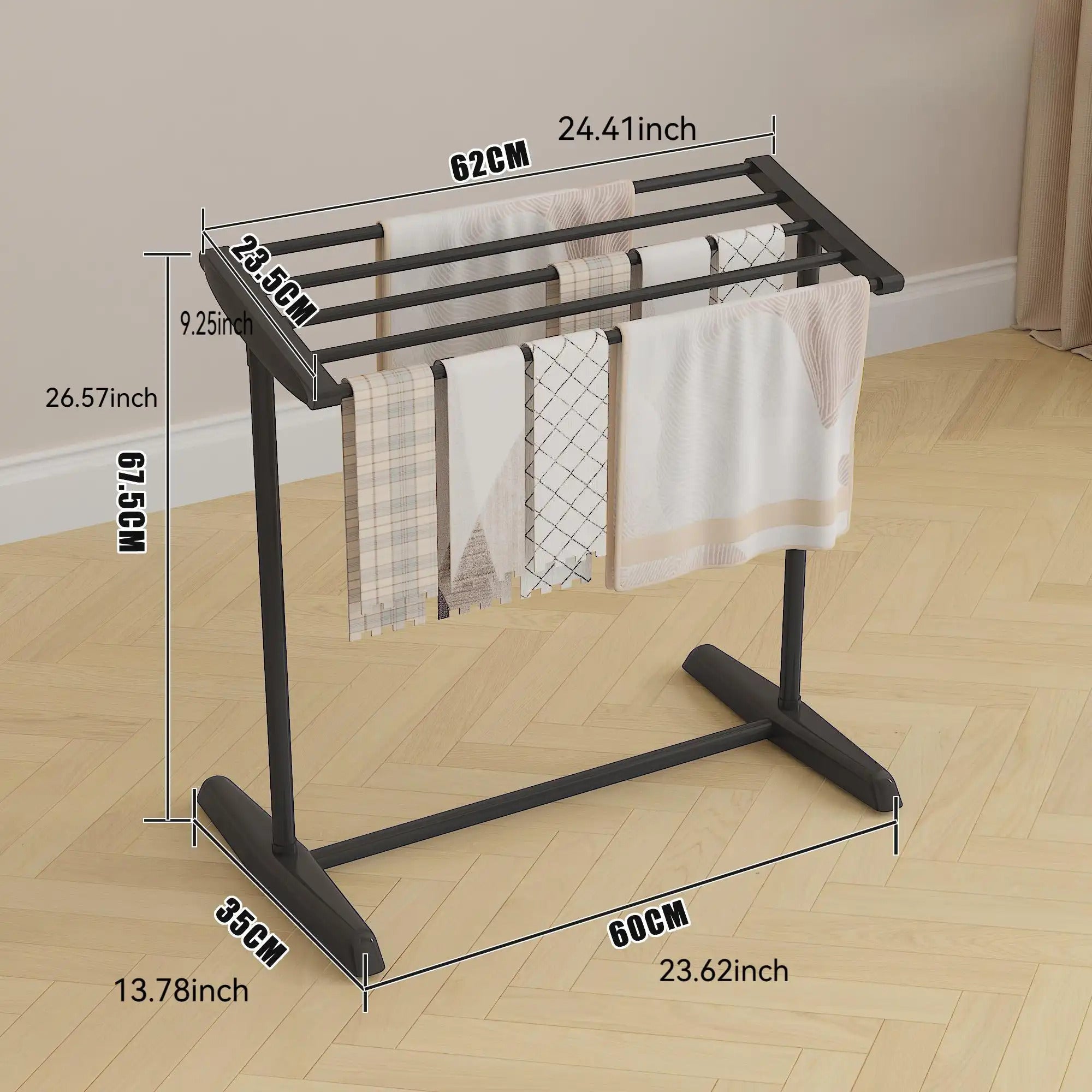 Rolling Clothes Drying Rack with Double or Single Layer Options, Adjustable Height, Foldable Rod, Space-saving Large Pulley. Suitable for Multiple Drying Locations, Easy to Move, Stable, and Space-efficient, Drying Racks