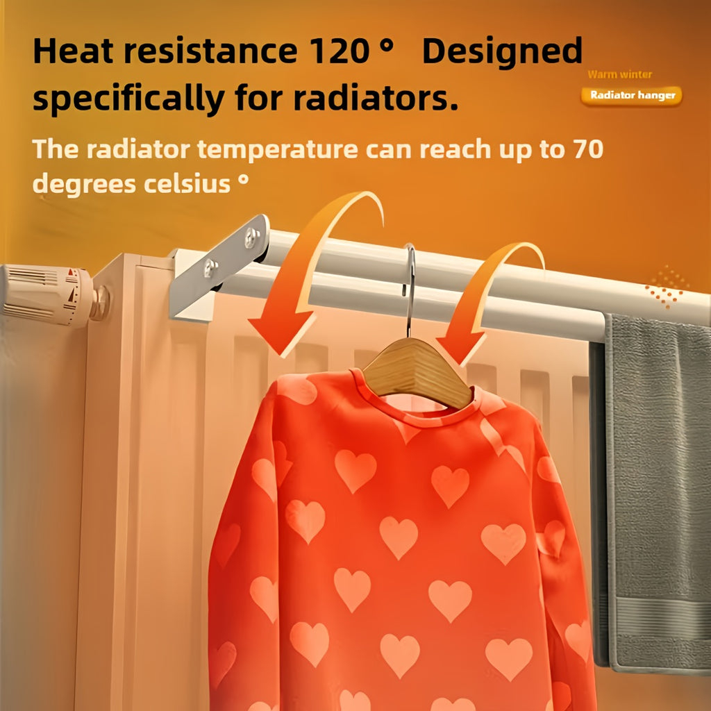 A Metal Drying Rack That Hangs on a Radiator, Featuring an Easy-To-Install Hot Water Heater Drying Rack with Two Rods for Hanging Clothes, Socks, Shoes, And Winter Clothing Storage, Drying Racks