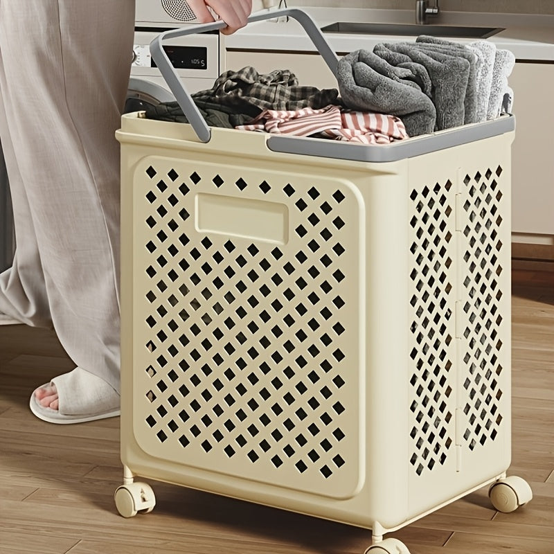 1pc Large Capacity Trolley Breathable Laundry Basket - Portable Foldable Storage Basket - Hygienic, Separable and Classifiable Dirty Clothes Basket, Convenient for Home Bathroom Organization, Laundry Baskets