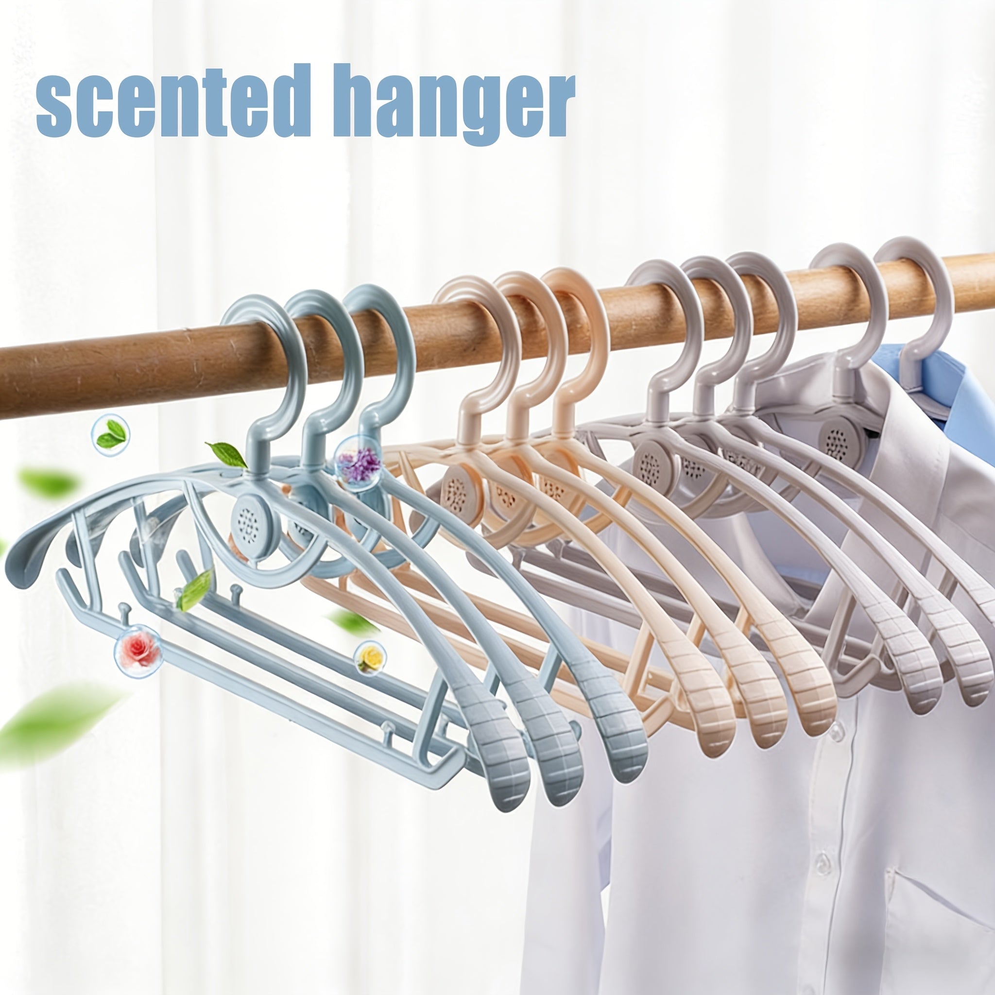Set Of 10 Anti Slip Widened Aromatherapy Hangers - Thickened And Sturdy Plastic Hooks with Aromatherapy Diffusers, Suitable for Wardrobes And Wardrobes, Saving Space