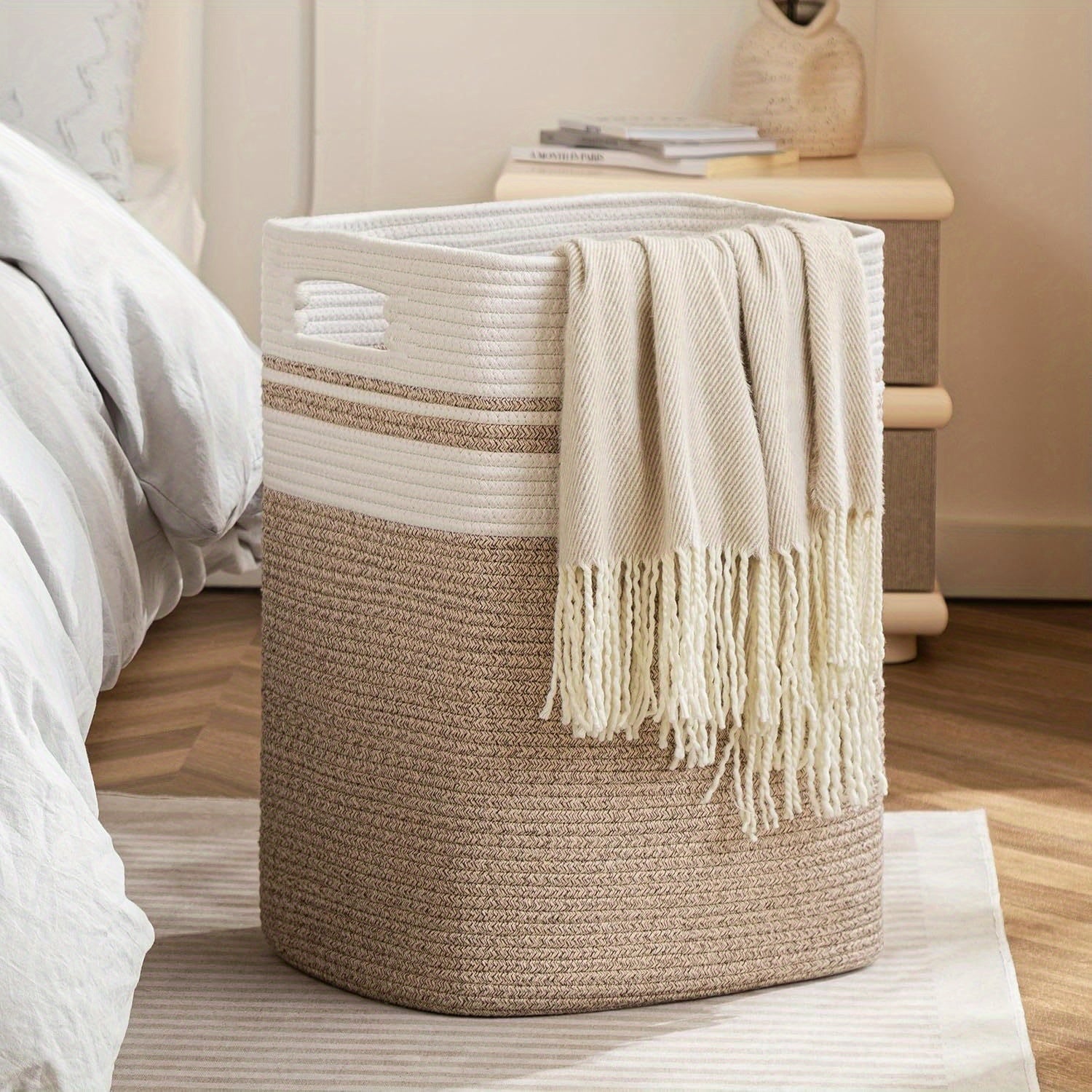 Laundry Hamper 1-2pcs Laundry Hamper - Cube Laundry Basket, Tall Storage Basket with Handles, Decorative Blanket Basket for Living Room, Collapsible Large Toy Basket for Storage, Pillows, Clothes - Grey & Brown & Black, Shelf Baskets