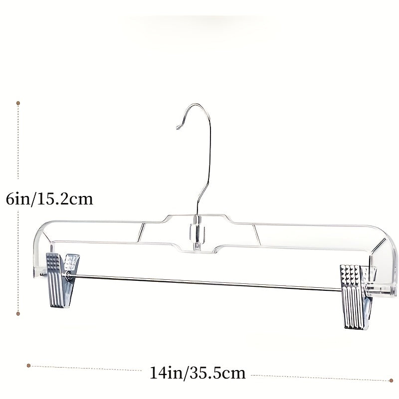 Transparent Plastic Skirt Hanger with Adjustable Clip, 360-degree Rotation, Dimensions 6 Inches × 14 Inches. Clip-on Hook Suitable for Trousers, Dress Pants, Jeans, and Skirts, Keeping Your Wardrobe Neat and Organized at All Times