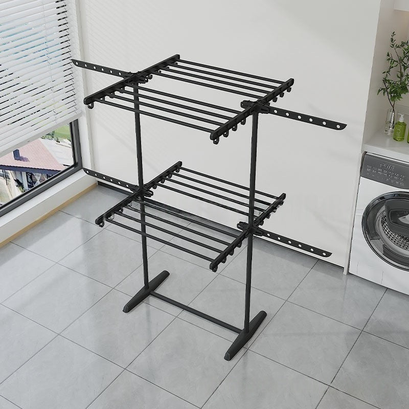 Rolling Clothes Drying Rack with Double or Single Layer Options, Adjustable Height, Foldable Rod, Space-saving Large Pulley. Suitable for Multiple Drying Locations, Easy to Move, Stable, and Space-efficient, Drying Racks