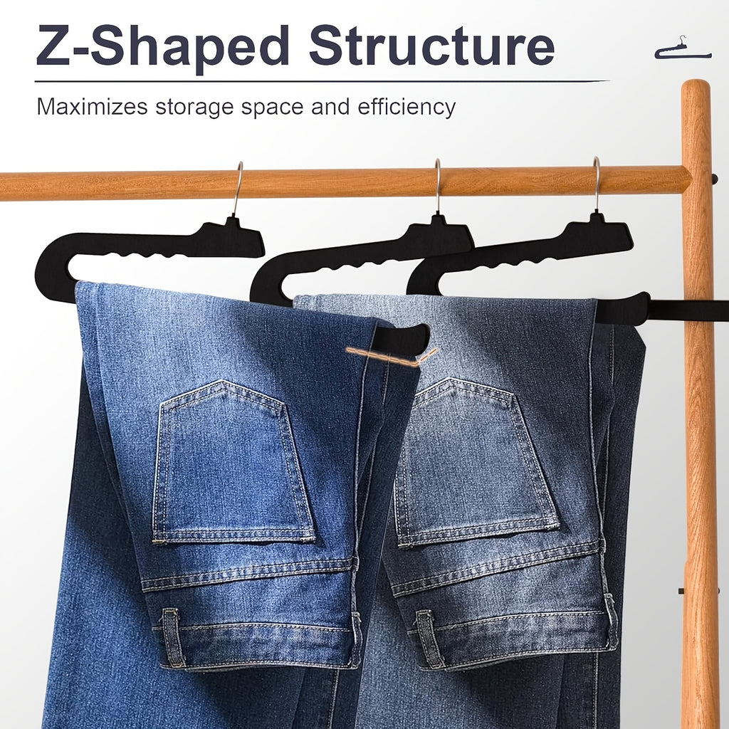 16\u002F32pcs Velvet Trouser Rack, Black Non-slip Felt Slack\u002Ftrouser Rack, Ultra-thin Smooth Heavy Space-saving Wardrobe Hanger with 360 Rotating Hook, Shorts, Jeans, Suit Pants, Towel Vest Hanger.