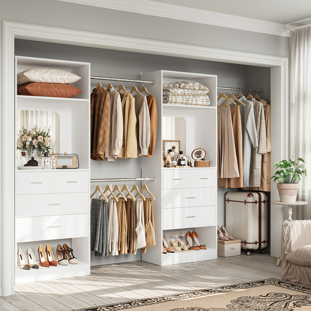 Unikito Closet Systems, 6-14ft Walk In Closet Organizer with 8 Drawers And Mirror, 168\
