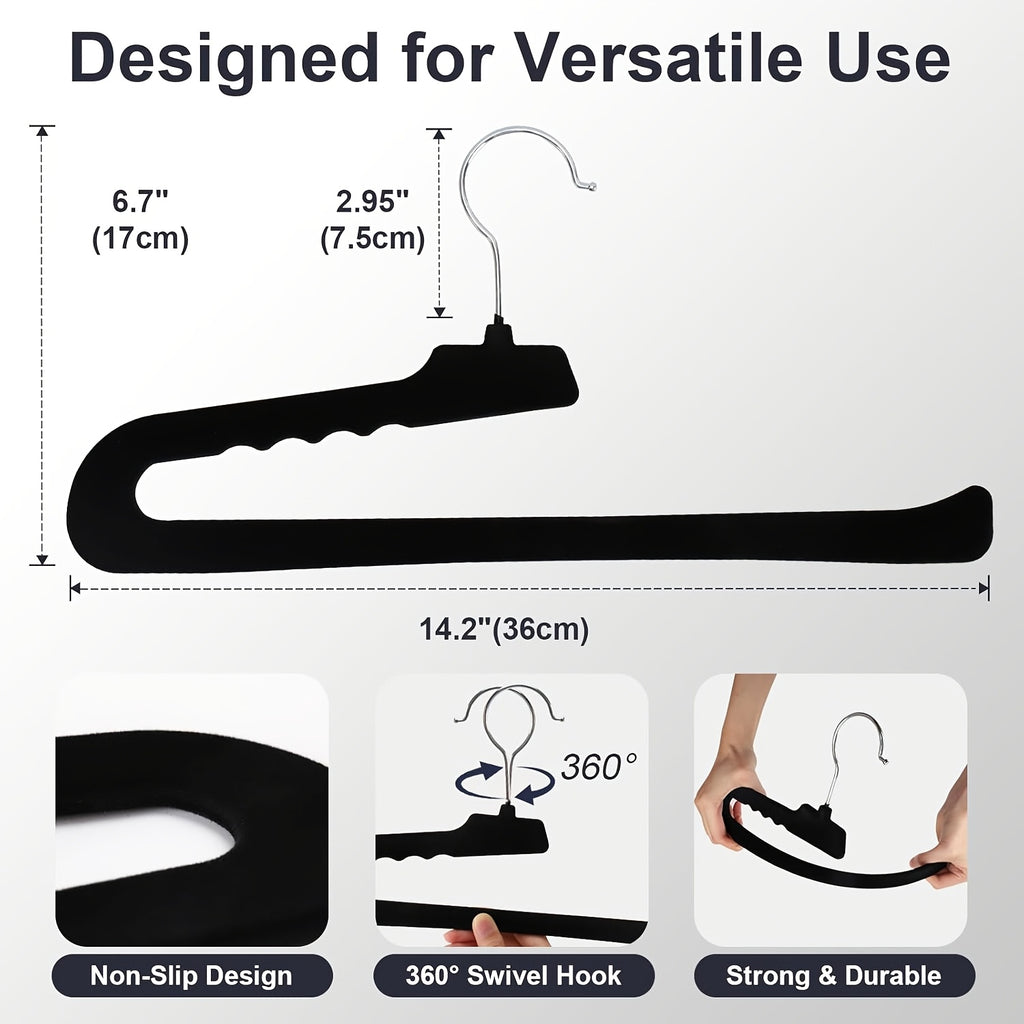 16\u002F32pcs Velvet Trouser Rack, Black Non-slip Felt Slack\u002Ftrouser Rack, Ultra-thin Smooth Heavy Space-saving Wardrobe Hanger with 360 Rotating Hook, Shorts, Jeans, Suit Pants, Towel Vest Hanger.